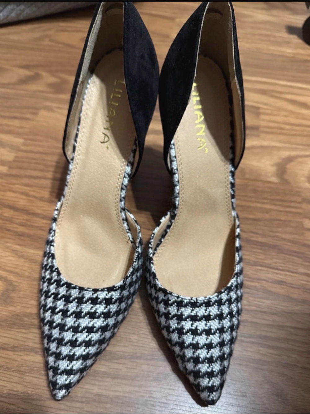 Liliana Black & White Houndstooth D'Orsay Pointed Pumps